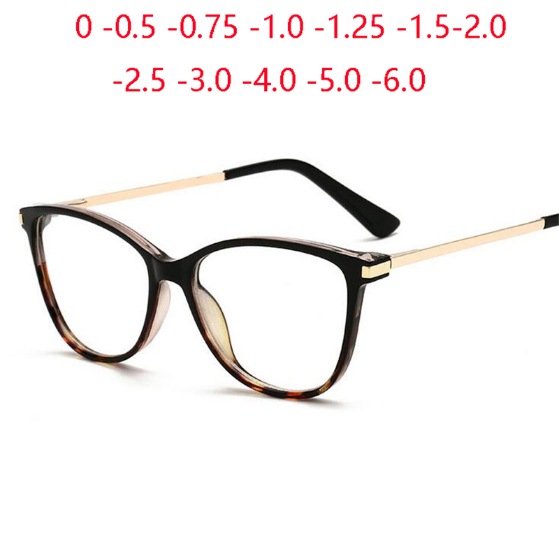 Okulary przeciw niebieskiemu światłu Cat Eye Myopia Glasses Women Brand Designer Spring Leg Prescription Spectacles Frame Diopter 0 -0.5 -0.75 To -6