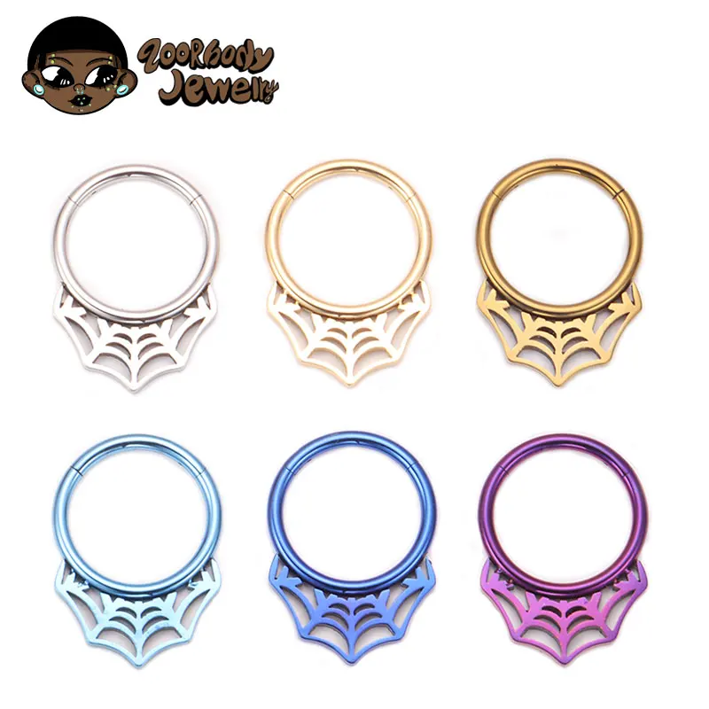 ASTM F136 titanio telaraña Clicker nariz anillo Piercing anodizado tabique hélice Daith pendiente negro fiesta Halloween cuerpo Piercing