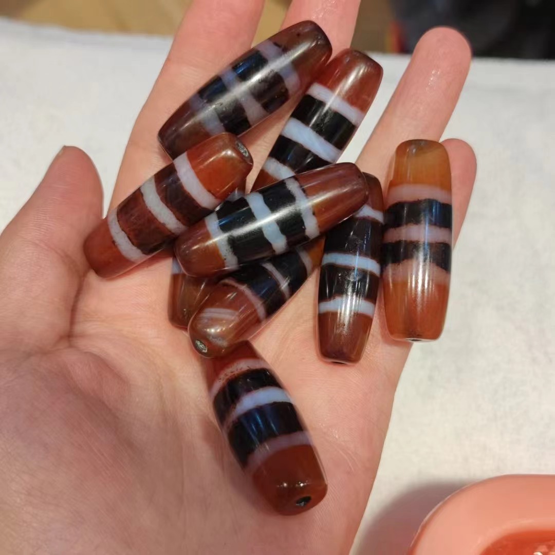 1pcs/lot Jewelry loose Tibetan dzi Tri-color thread beads natural agate DIY charms for jewelry making gift elliptical wholesale