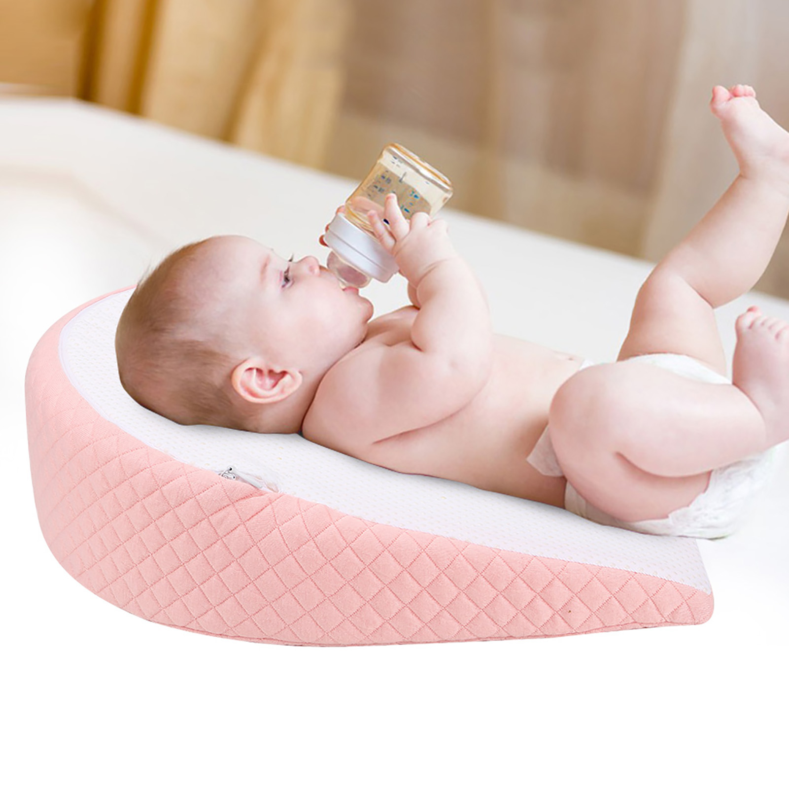 Travesseiro de inclinação para recém-nascidos, posicionamento de bebê, antirefluxo, alimentação, poliéster antiderrapante e travesseiro de pano antiderrapante