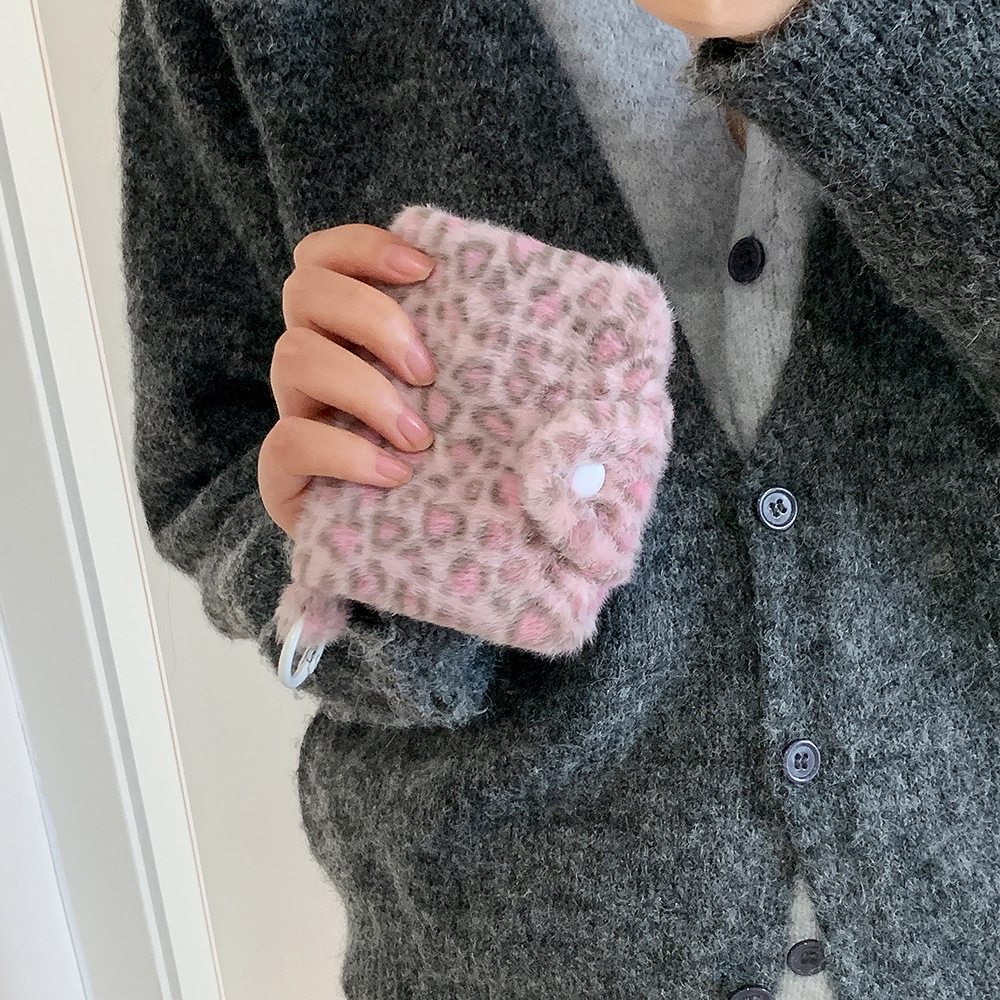Leopard Pattern Plush Coin Purse Cute Wallet Card Bag Korean Fashion Wallet Card Holder for Girl Portable Cute Small Storage Bag