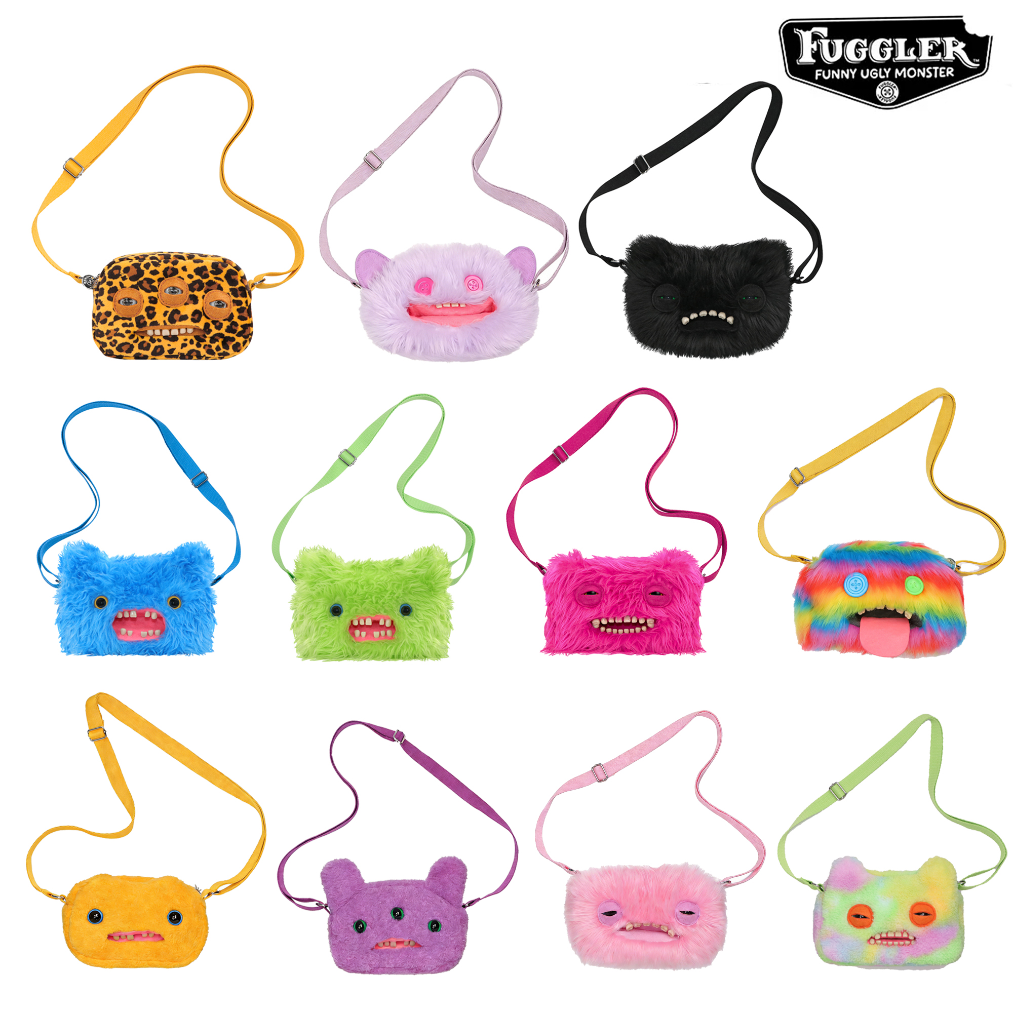 Fuggler Ugly Tooth Monster Plüschtasche, Umhängetasche, niedliche Plüsch-Geldbörse, Rucksack, Fuggs-Geldbörse, Mädchen-Cartoon-Tier mit Kettenriemen
