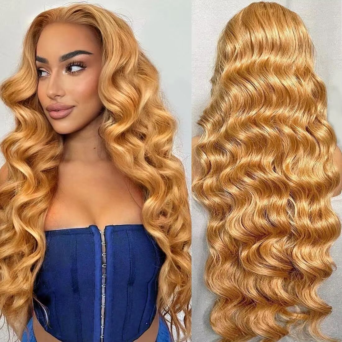 30 Inch Honey Blonde Lace Front Wig Human Hair 13x4 HD Lace Front Wig #27 Colored Body Wave Lace Frontal Wig