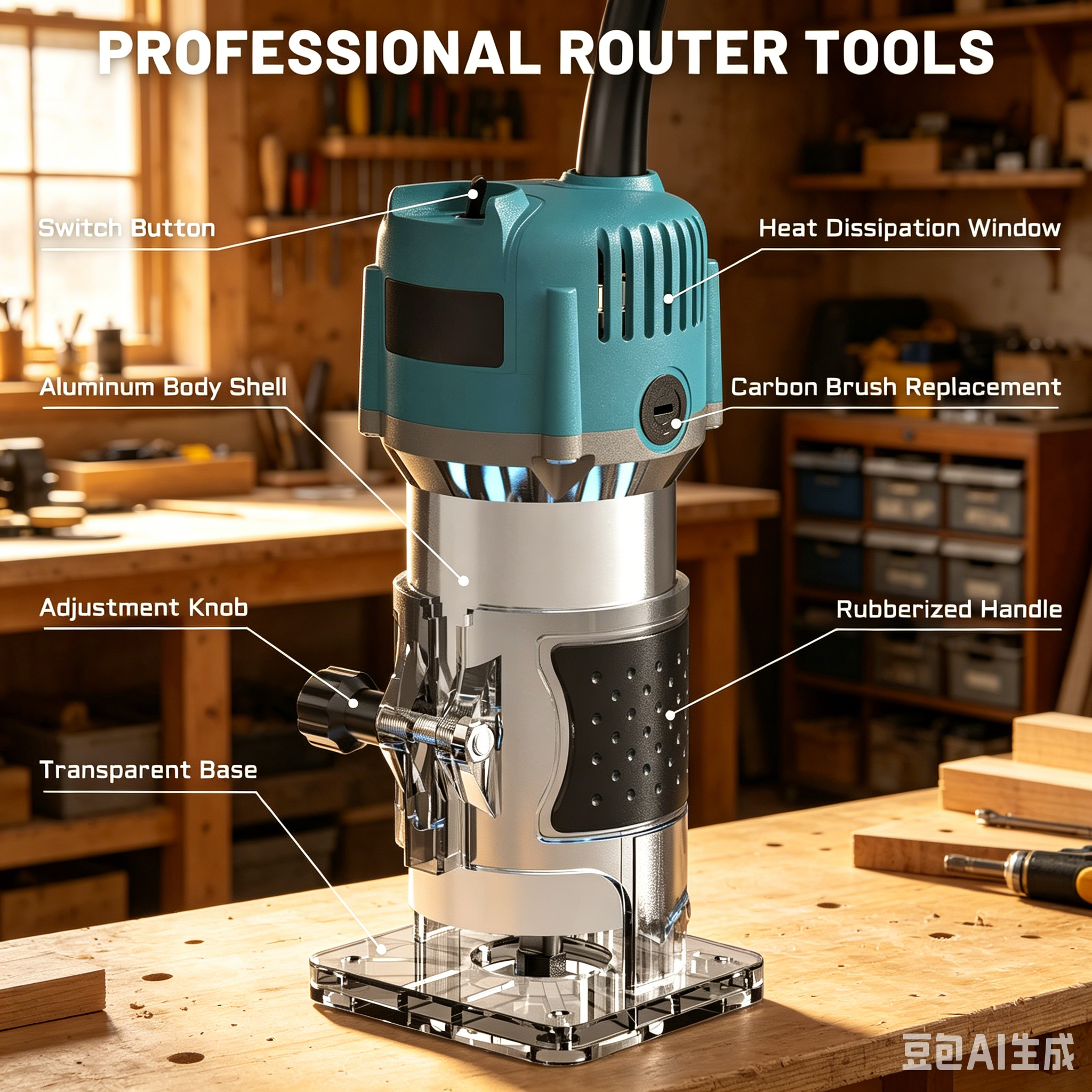 Fresadora Eléctrica de Madera de 30000 RPM, Herramienta de Fresado de Madera de 1/4 de Pulgada, Máquina de Corte para Tallado, Herramienta Eléctrica para Carpintería con Juego de 15 Brocas