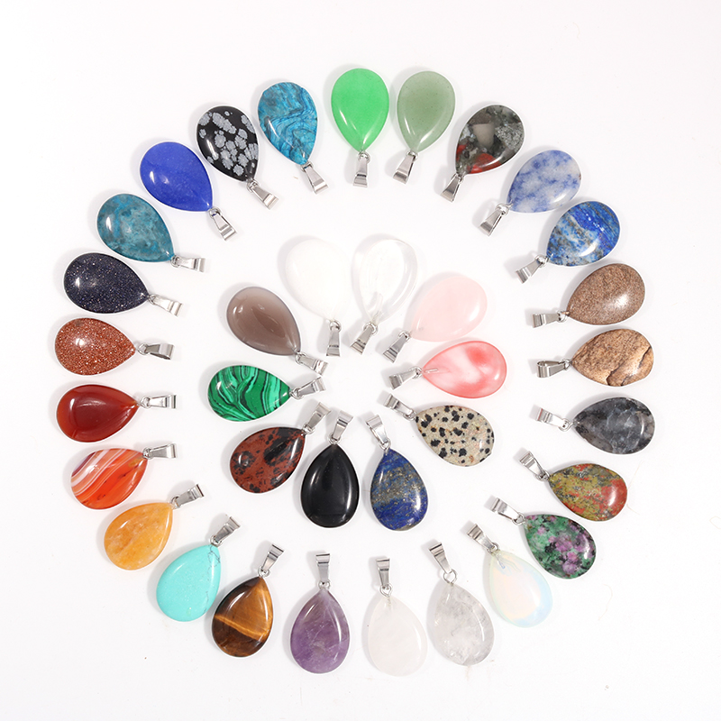 50 piezas de colgantes de piedra natural en forma de gota, cristales de amatista y lapislázuli, dijes curativos, cuentas de lágrima para la fabricación de joyas, gemas para pendientes
