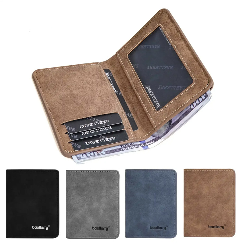 Tarjetero para licencia de conducir con múltiples tarjetas de cuero lijado fino, cartera corta plegable multifunción para negocios, sencilla e informal, nueva