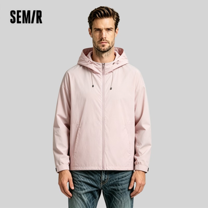 Jaqueta Masculina Semir UV 2026 Cor Sólida com Capuz Estilo Casal Sensação Fresca Manga Raglan Casual
