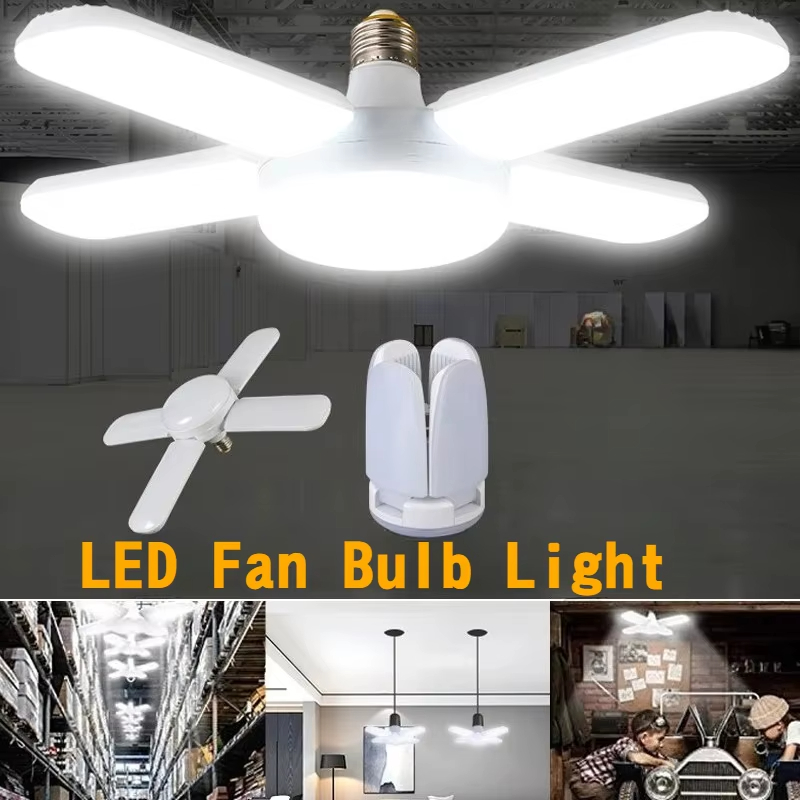 E27 Foldable Fan Shape LED Bulb Lamp Collapsible LEDs Light Bulbs For Home Ceiling Lamp Warehouse Garage  White Light 6500K