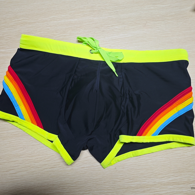 Celana renang pria model boxer tiga dimensi warna-warni pelangi terbaru 2026 untuk perdagangan luar negeri, dengan cup, UXH247-1