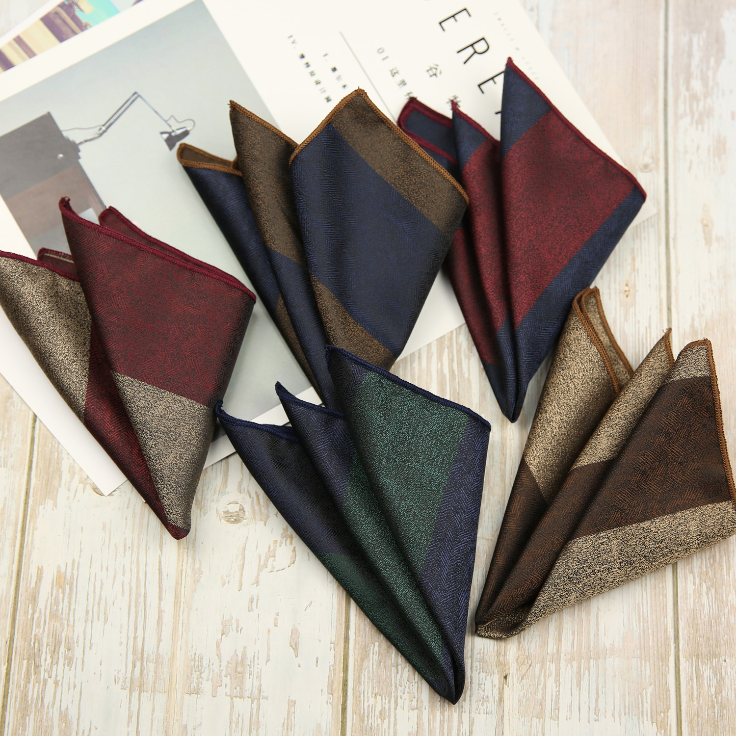 23cm masculino bolso de seda quadrado marrom vermelho listrado lenço negócios macio hanky festa de casamento terno acessórios cravat toalha no peito