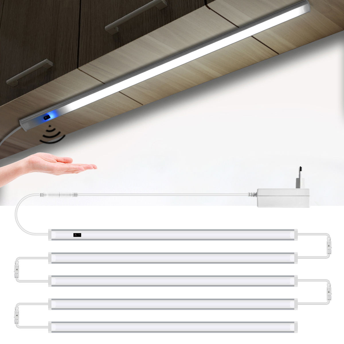 Usb cozinha luzes led sob unidade do armário lâmpada sem contato interruptor de sensor de onda de mão para prateleiras do armário bancada armário mesa