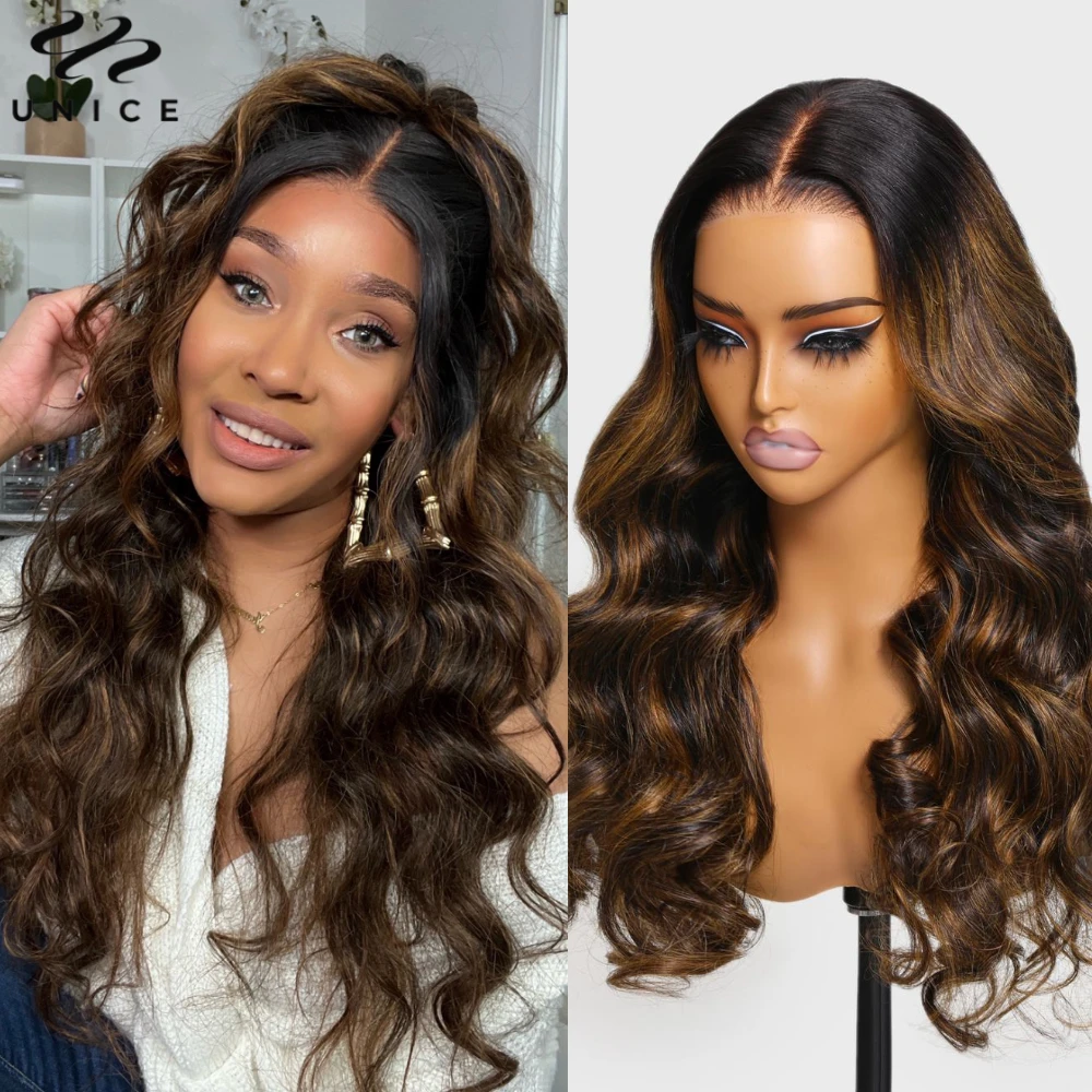 UNice 7x5 Bye-Bye Slip™ Balayage Highlight Body Wave Wig Pre Cut Pre Bleached Glueless Human Hair Wig Ready-to-go