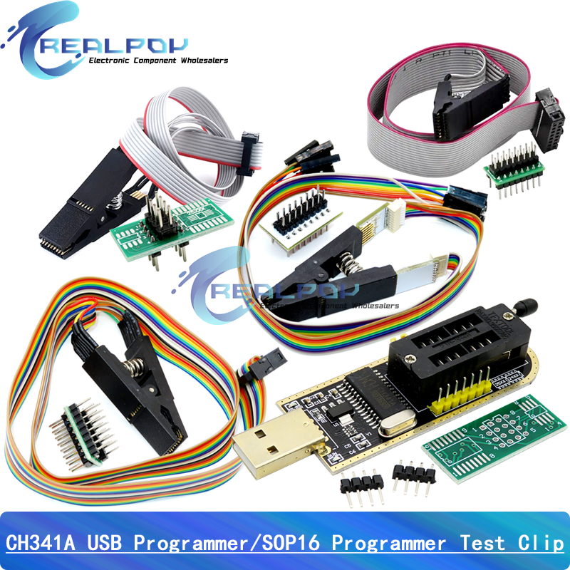 CH341A 24 25 серии EEPROM Flash BIOS USB-модуль программатора с тестовым зажимом SOP16 SOIC16 для серии 25 RT809F TL866CS TL866A
