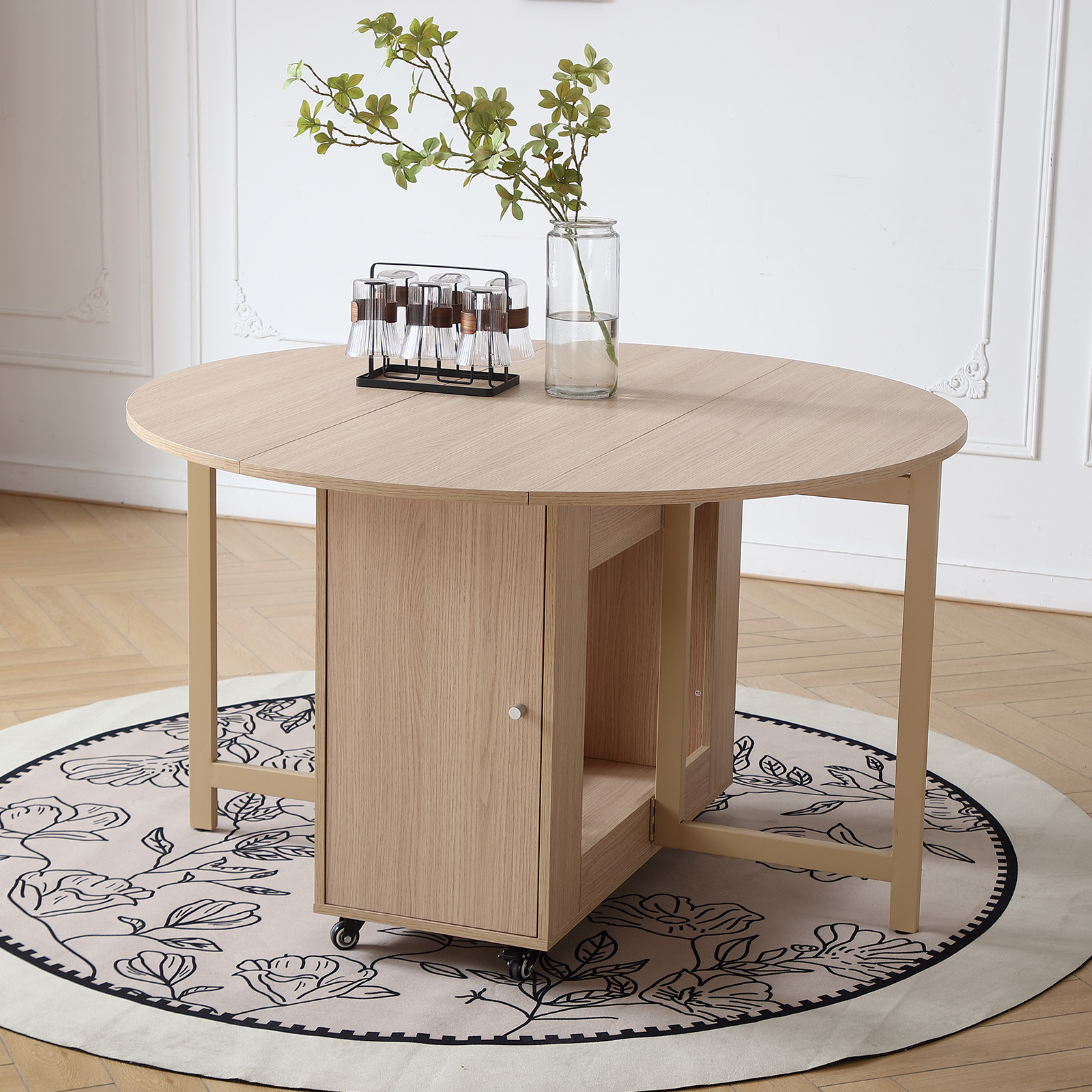 Mesa de comedor redonda multifuncional con sillas de comedor, muebles de mesa de comedor plegables de moda