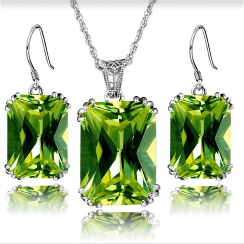 Conjuntos de joyas de plata de ley 925 para mujer, colgante de diamantes de imitación cuadrados étnicos, collar, juego de pendientes de gancho, regalo de joyería de fiesta