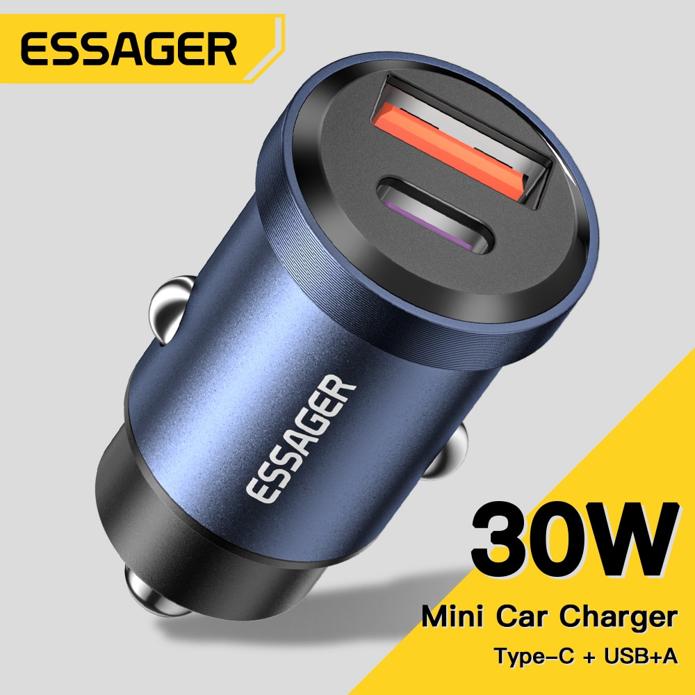 Essager 30W 5A QC PD 3.0 SCP caricabatteria da auto USB caricatore rapido 4.0 USB tipo C ricarica rapida per auto per iPhone 12 13 Huawei Samsung Xiaomi