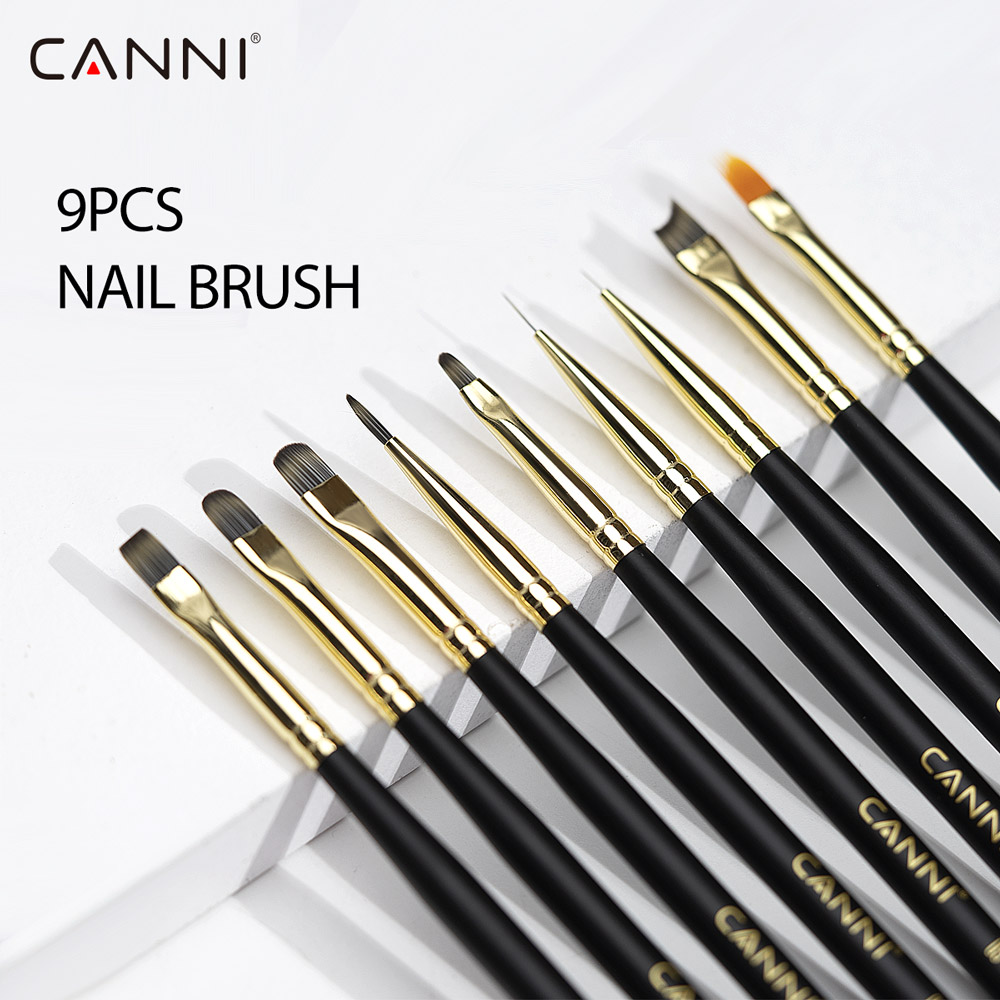 CANNI 9PCS Perlengkapan Profesional Kuas Kuku 11g Pena Kuku Multifungsi Prancis Untuk Pahatan Ekstensi Lukisan Gel
