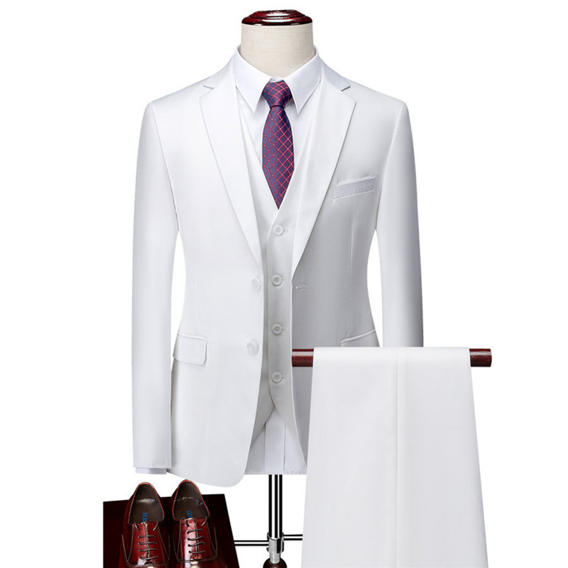 Abiti da uomo bianchi Slim Fit 3 pezzi Abito doppiopetto da uomo Matrimonio Prom Party Business (giacca + gilet + pantaloni) Abiti da sposa per uomo