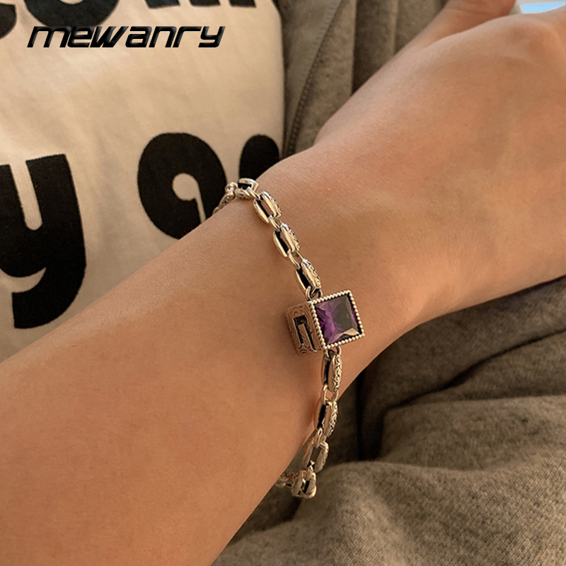 Mewanry Square Roxo Pulseira de Zircão para Mulheres Requintado Criativo Geométrico Moda Personalidade Jóias Presente de Aniversário Atacado