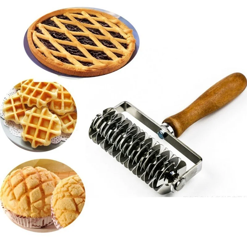 Cortador de celosía de acero inoxidable, rodillo para pastelería, pan, Pizza, rueda, cortador de masa para pastel, utensilios para hornear DIY WF