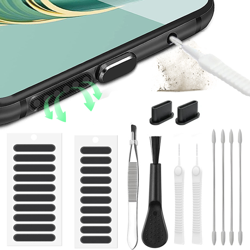 66 pezzi adesivo in rete per altoparlante con spina antipolvere per telefono cellulare con pinzette per IPhone 16 Samsung Xiaomi kit di pulizia protezione porta di ricarica