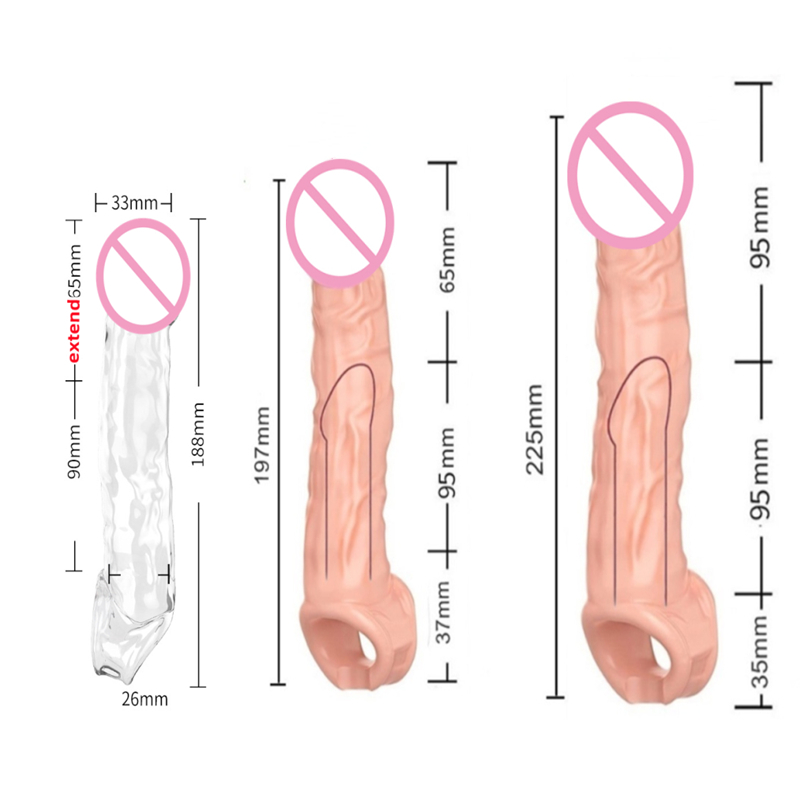 Hochelastische Silikon-Penis-Extender-Hülse, wiederverwendbare Dildos, Kondom, Verzögerung der Ejakulation, Penisvergrößerung, Sexspielzeug für Männer