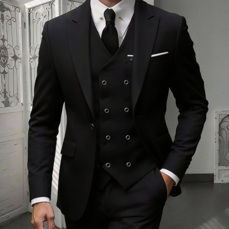 Herren Klassischer 3-Teiliger Anzug - Slim Fit Blazer mit Reverskragen, Weste & Hose, Vielseitiges Formelles Outfit für Geschäft & Veranstaltungen