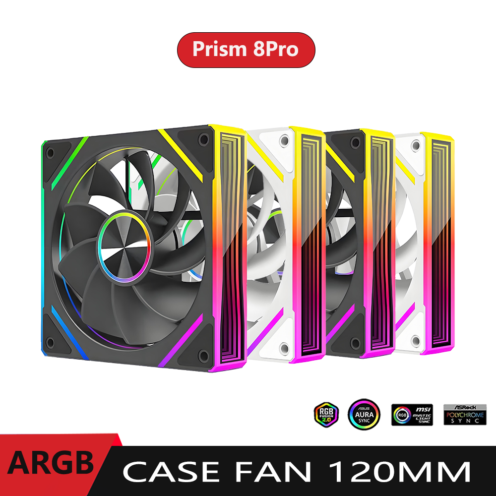 Prism 8Pro Computergehäuselüfter 4PIN PWM 120MM Infinite Prism 3PIN ARGB Doppelspiegeloberfläche mit Temperaturregelung Lüfter
