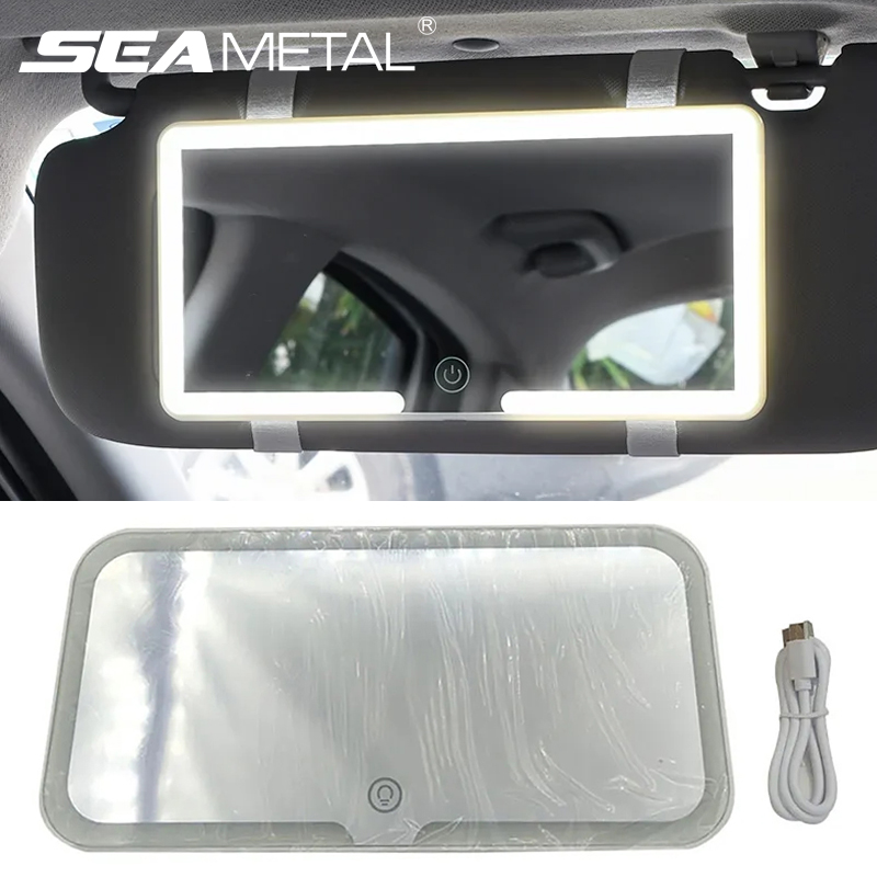 SEAMETAL espejo de maquillaje LED para coche brillo de 3 colores regulable HD placa de visera espejo de tocador pantalla táctil espejo de maquillaje Interior