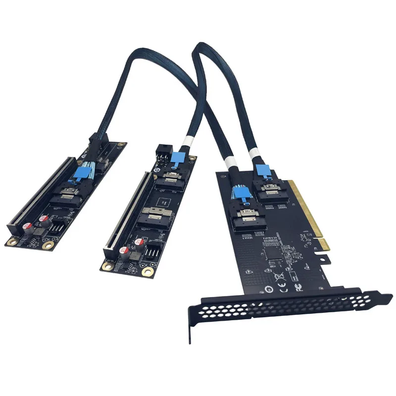 NOWA Karta Adaptera SlimSAS 8i x2 na PCIe5.0 x16, Karta Riser SFF8654 GEN5 do Kart Sieciowych, Graficznych i Wideo GPU, Zasilanie 6Pin