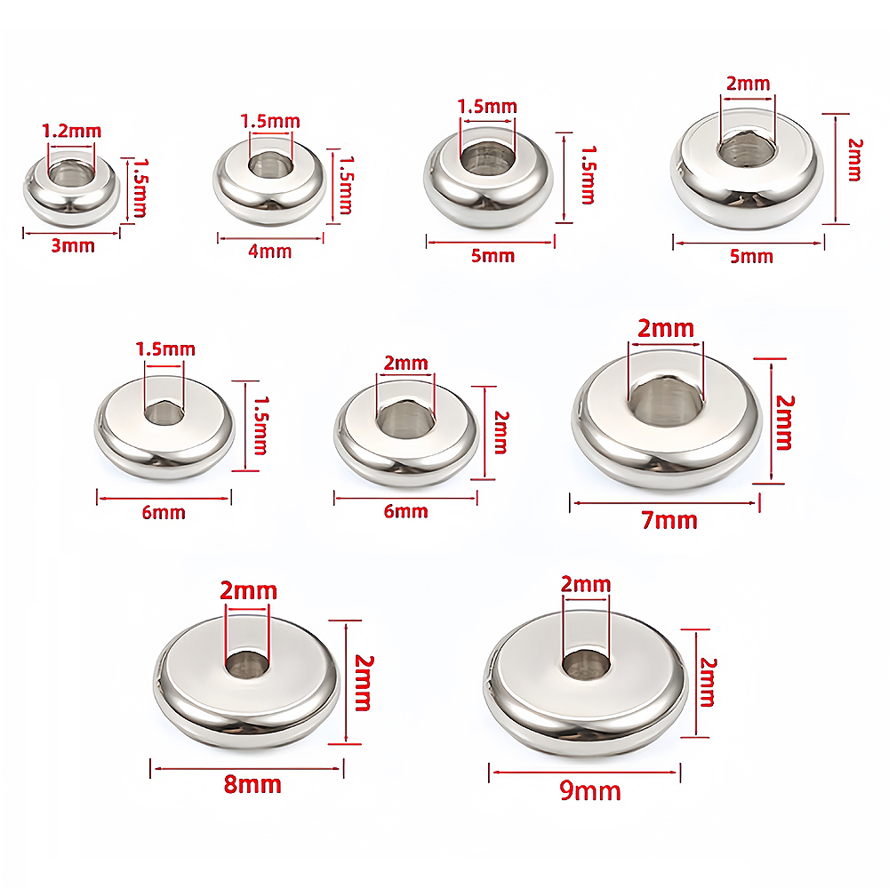 20/30 pièces 3-9mm en acier inoxydable breloque entretoise perles plat rond trou ample perles pour bijoux à bricoler soi-même Bracelet faisant des fournitures accessoire