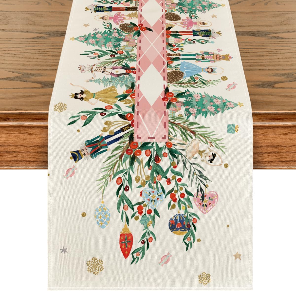 Cascanueces navideño, camino de mesa de lino de acebo Floral, bufanda de tocador, decoración de mesa de comedor para fiesta de Navidad de invierno, decoraciones navideñas 2025