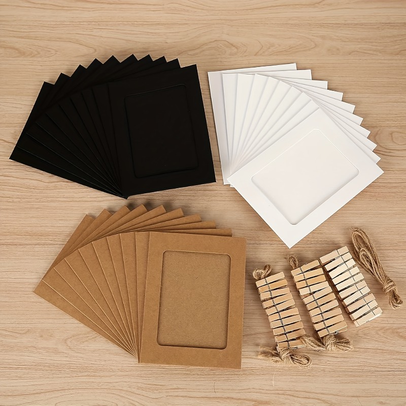 Moldura de papel para fotos, 10 peças, kraft, pendurado, exibição para bebê, moldura para decoração de parede de casa, com clipes e fio grátis