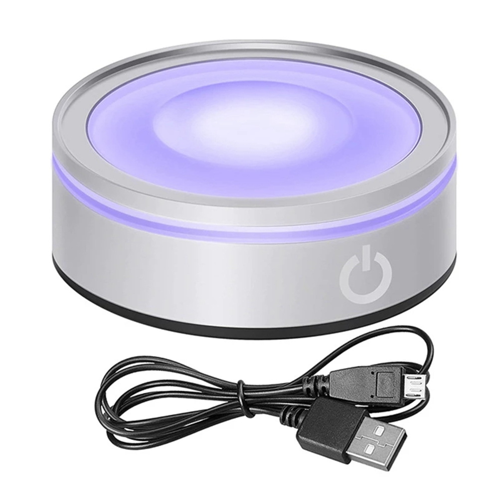 ฐานไฟ LED พร้อมกรอบภาพศิลปะกระจกคริสตัลสีเงินเว้าฐานแสง3D สัมผัสที่ละเอียดอ่อน
