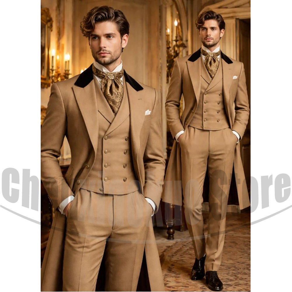 Terno Masculino Chique de 3 Peças: Conjunto Moderno com Lapela Pontiaguda e Abotoamento Simples para Noivos, Casamentos, Formaturas, Festas e Cosplay