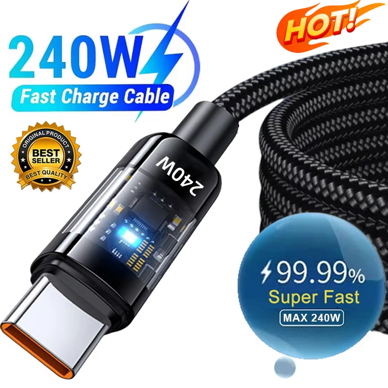 Cable de carga súper rápida USB a tipo C de 240W, QC 3,0, pantalla Digital LED, cargador de teléfono, Cable de datos para Samsung, Xiaomi, Huawei, OPPO