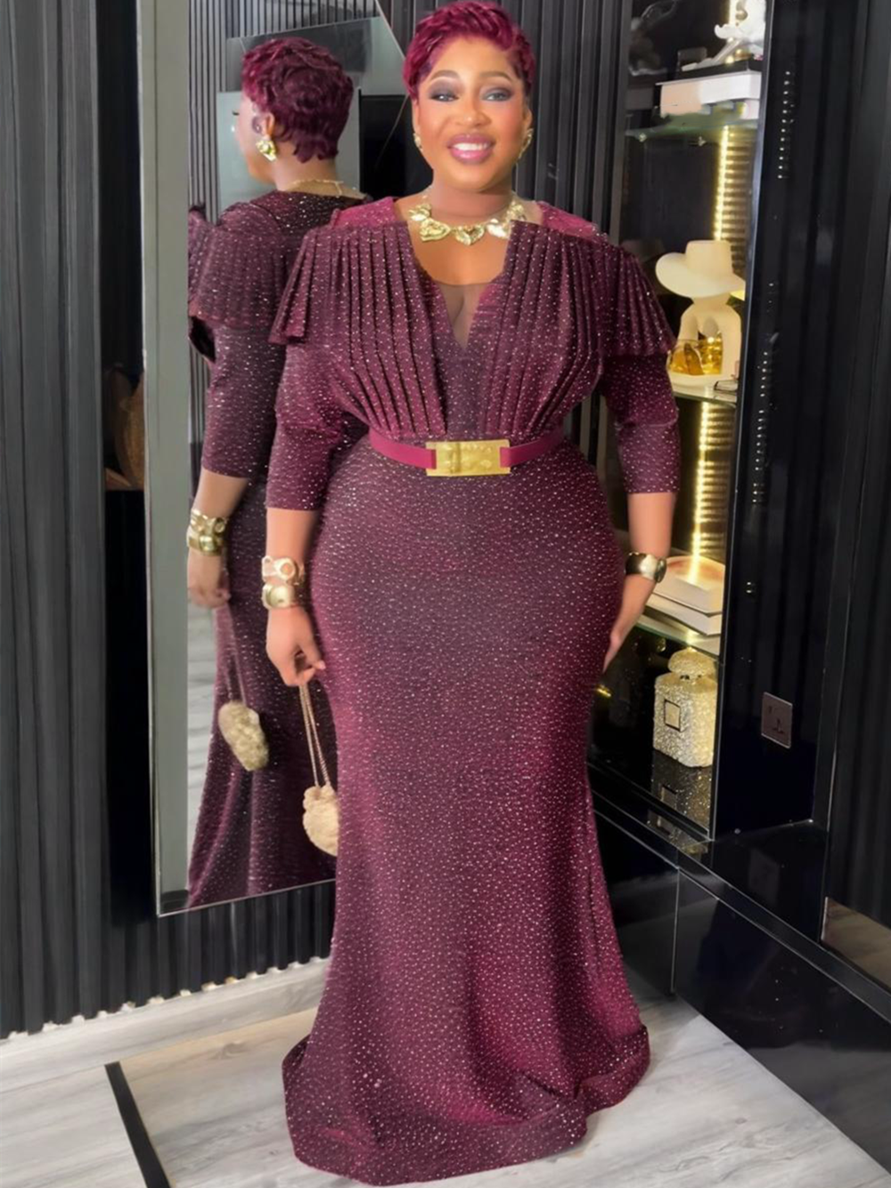 Plus Size African Party Dresses for Women Dashiki Diamond Sexy Bodycon Long Dress Elegant Turkey Muslim Wedding Evening Gown
