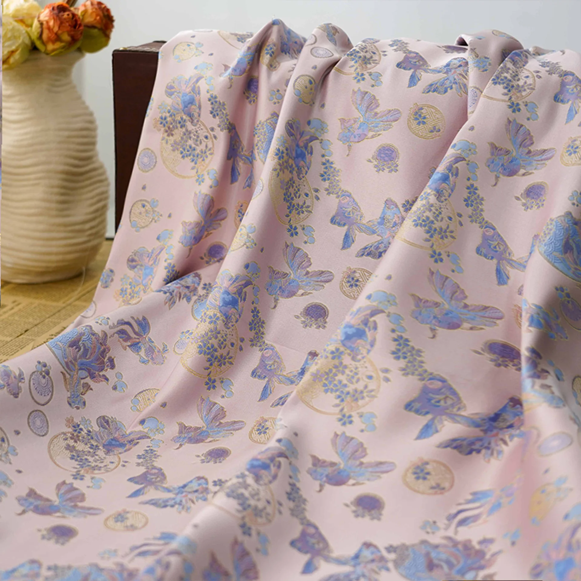 Tela Jacquard púrpura de estilo chino, chaleco para vestido de mujer, bolsa de equipaje Cheongsam, tela de costura decorativa