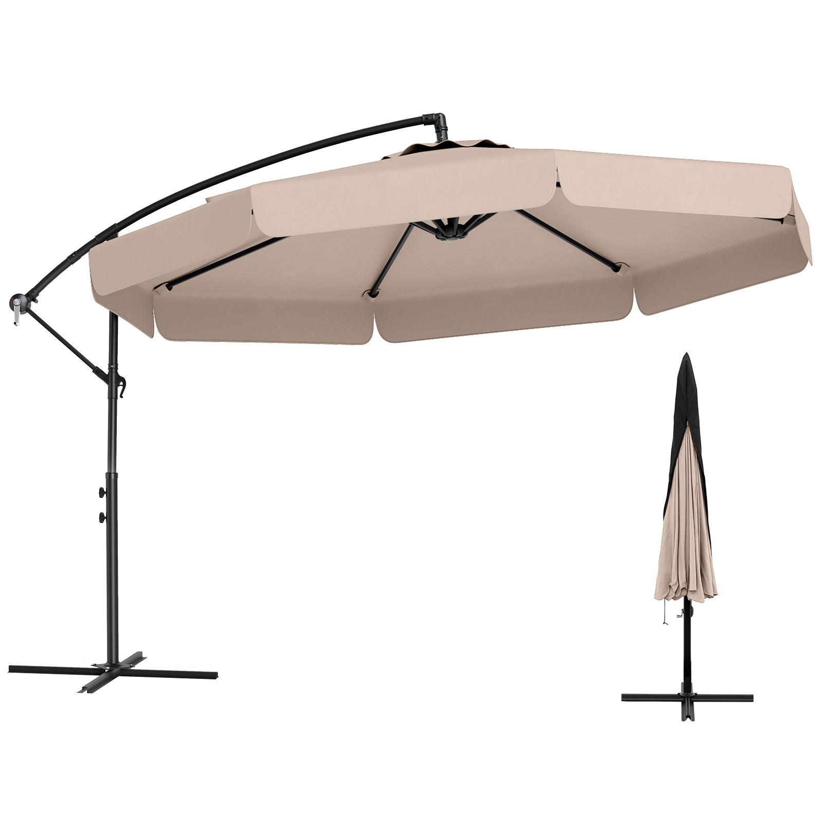 Parasol wiszący na zewnątrz, offsetowy, 3 m, typu cantilever z pokrowcem.