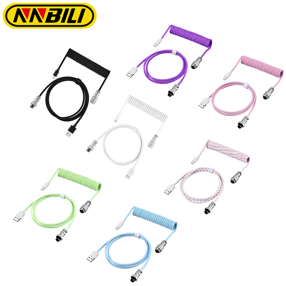 NNBILI nuevo teclado mecánico Cable en espiral USB C Cable de teclado Teclado mecánico aviador ordenador de escritorio conector de aviación