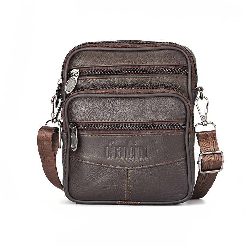 Bolso Bandolera de Cuero Genuino para Hombre, de Alta Calidad, con Bolsillo con Cremallera, Estilo Retro, para Negocios