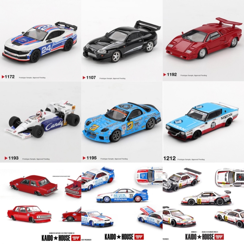 MINI GT 1:64 Kenmeri RX7 RE D1GP Toleman TG184 Countach 25th Supra VeilSide Mustang Kaido R33 Silvia S13-R Coche en Miniatura