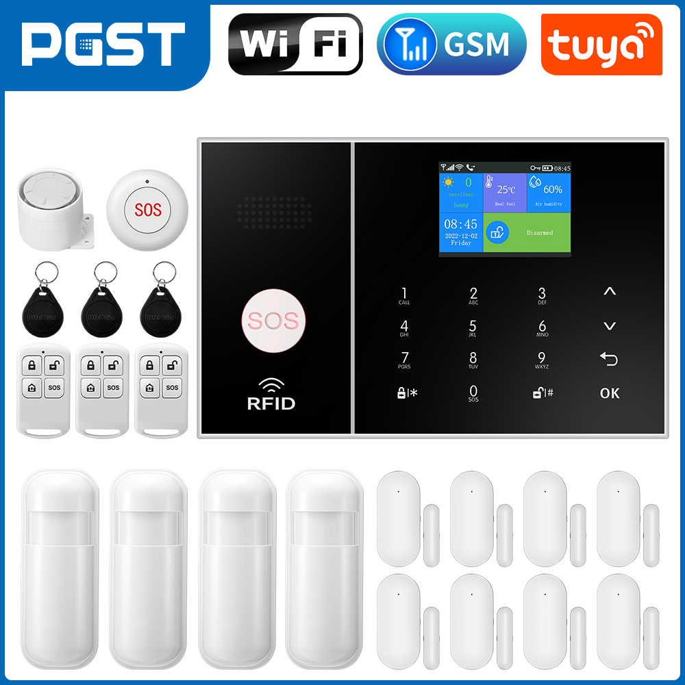 Système d'alarme intelligent PGST WIFI GSM, fonctionne avec Alexa, sécurité sans fil, alarme domestique, contrôle par application intelligente Tuya PG108
