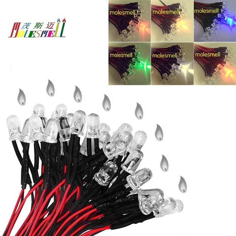 10szt 5mm Migoczące 9V 12V DC Wstępnie okablowane diody LED świecy wodnej Czerwony Żółty Niebieski Zielony Biały Pomarańczowy Migocząca żarówka