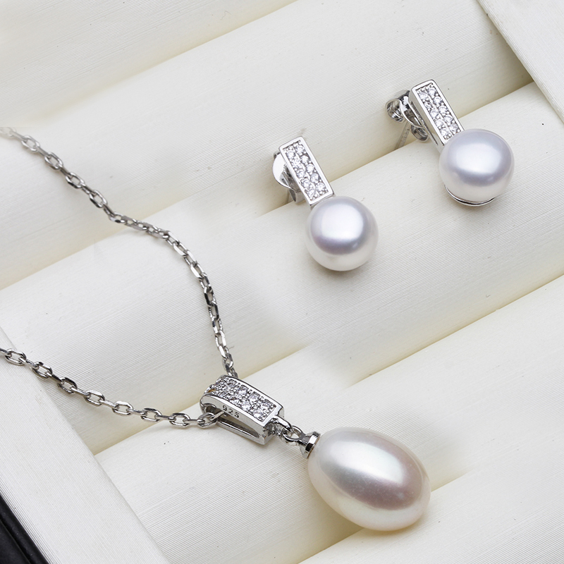 Echte natuurlijke zoetwaterparel ketting en oorbellen set vrouw, trendy 925 zilveren parel sieradenset Moederdag cadeau wit
