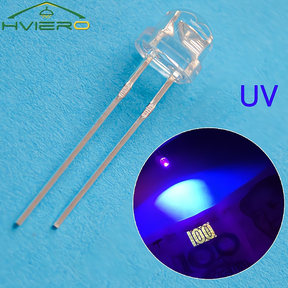 100 pçs 5mm chapéu de palha diodo led 3v uv roxo água clara super brilhante grande angular lâmpada iluminação atmosfera diodos inserção direta