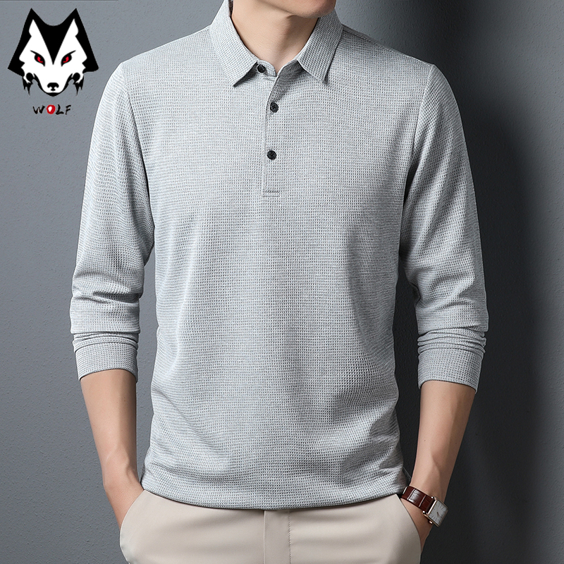 Polo informal de negocios para hombre, camiseta de manga larga, Top liso cómodo de verano