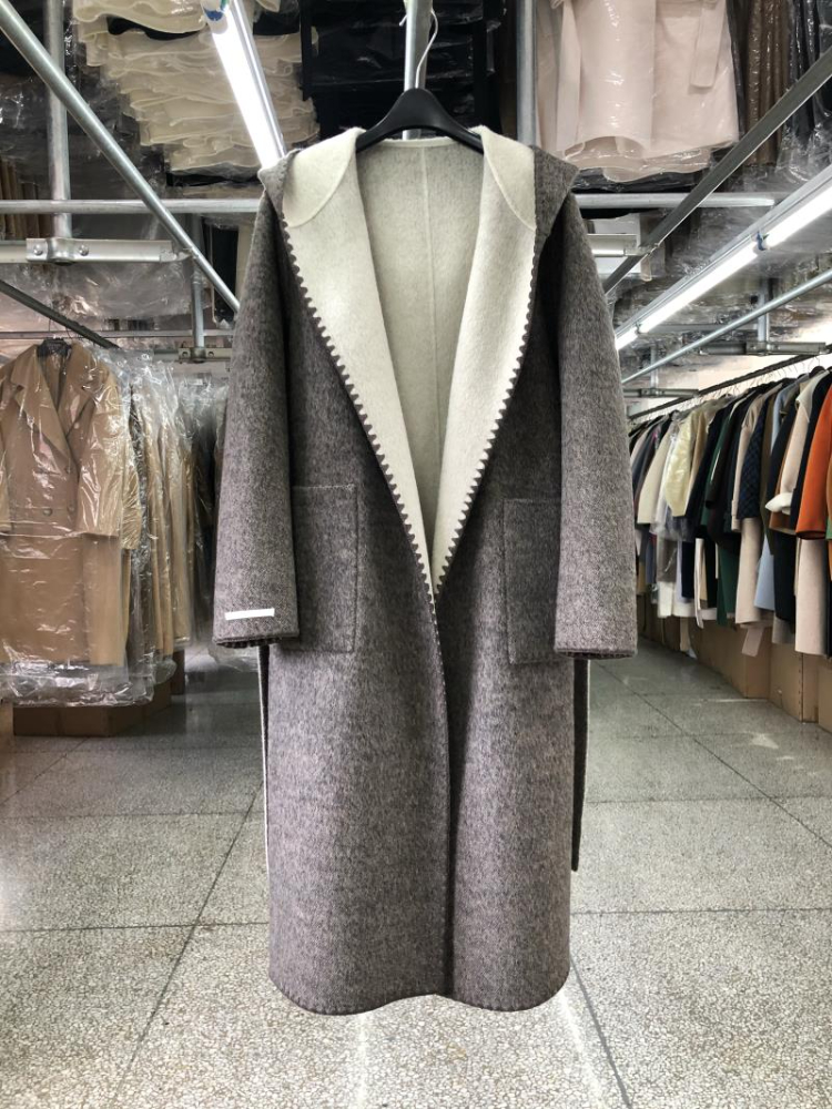 Abrigo de lana de doble cara con capucha degradada para mujer, chaqueta suelta de seda de morera, manga larga, cálida, moda de otoño e invierno, nuevo