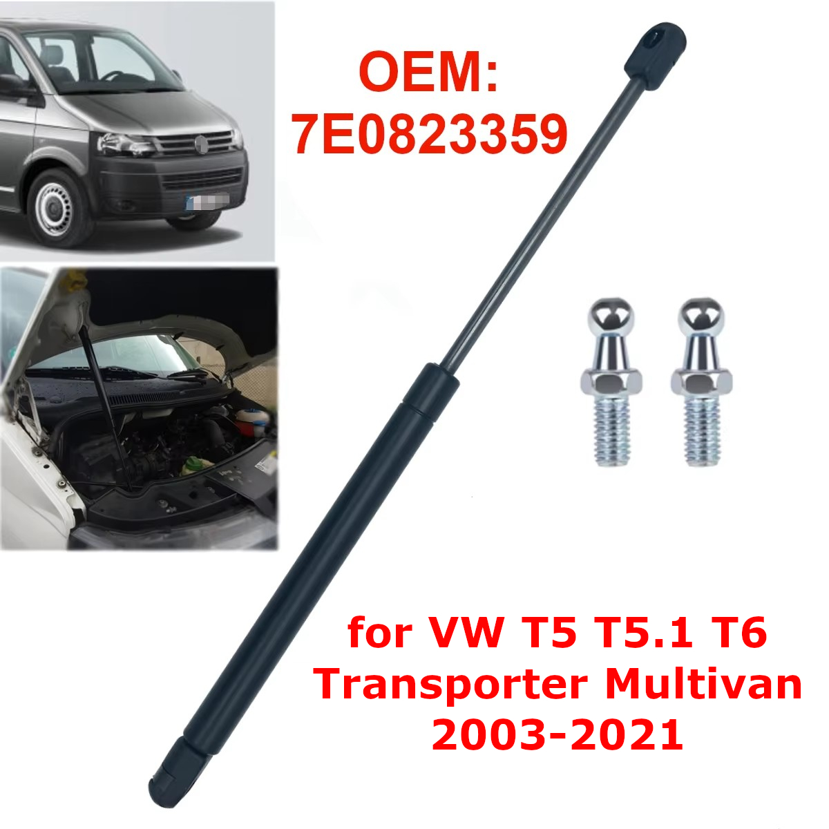 1/2 Stück 7E0823359 Auto-Fronthauben-Gasdruckdämpfer für VW Transporter Multivan T5 T5.1 T6 2003-2021