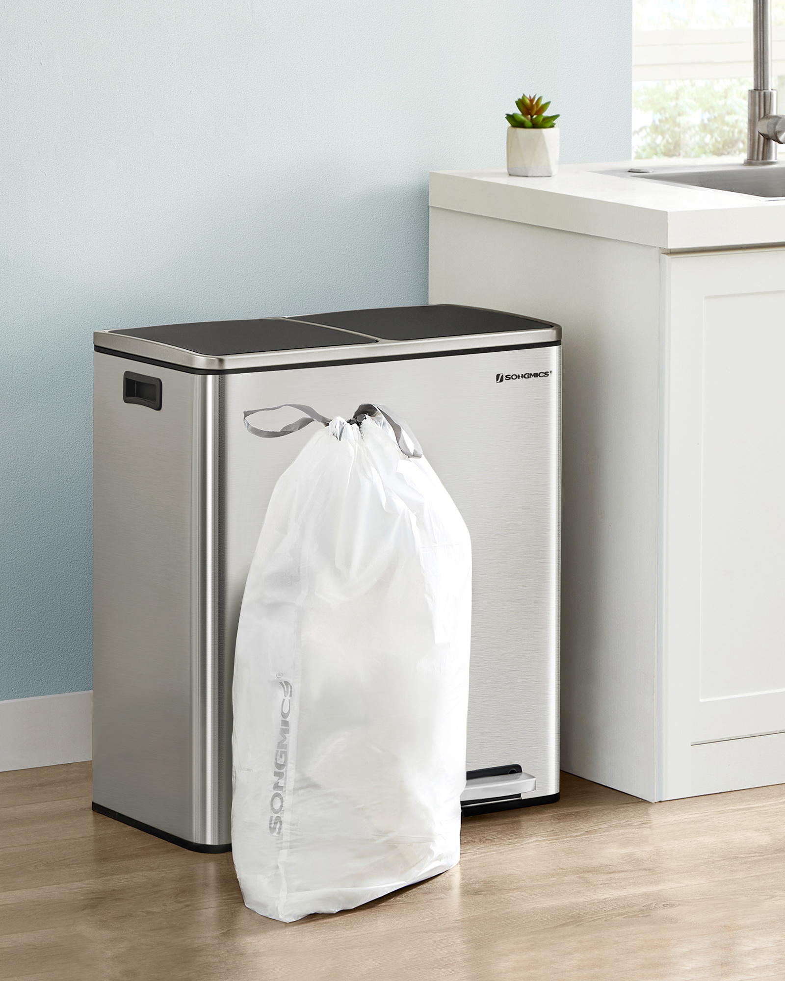 SONGMICS Drawstring Bin Liners, 30L Bin Liners, รหัส 30A, ปรับแต่ง, 2 ม้วน, 90 ชิ้น